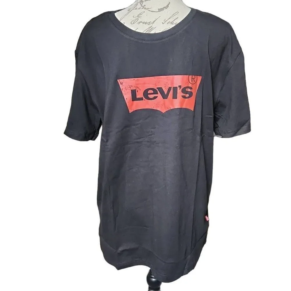 Levi's Men's Size XL Black Distressed Logo Short Sleeve Shirt
